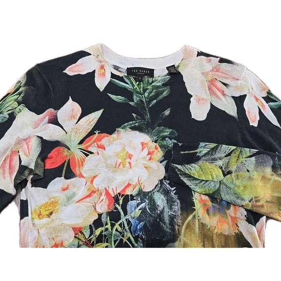 TED BAKER London Women's US 4 Crew Neck Pullover Sweater Floral Cotton - Picture 1 of 9